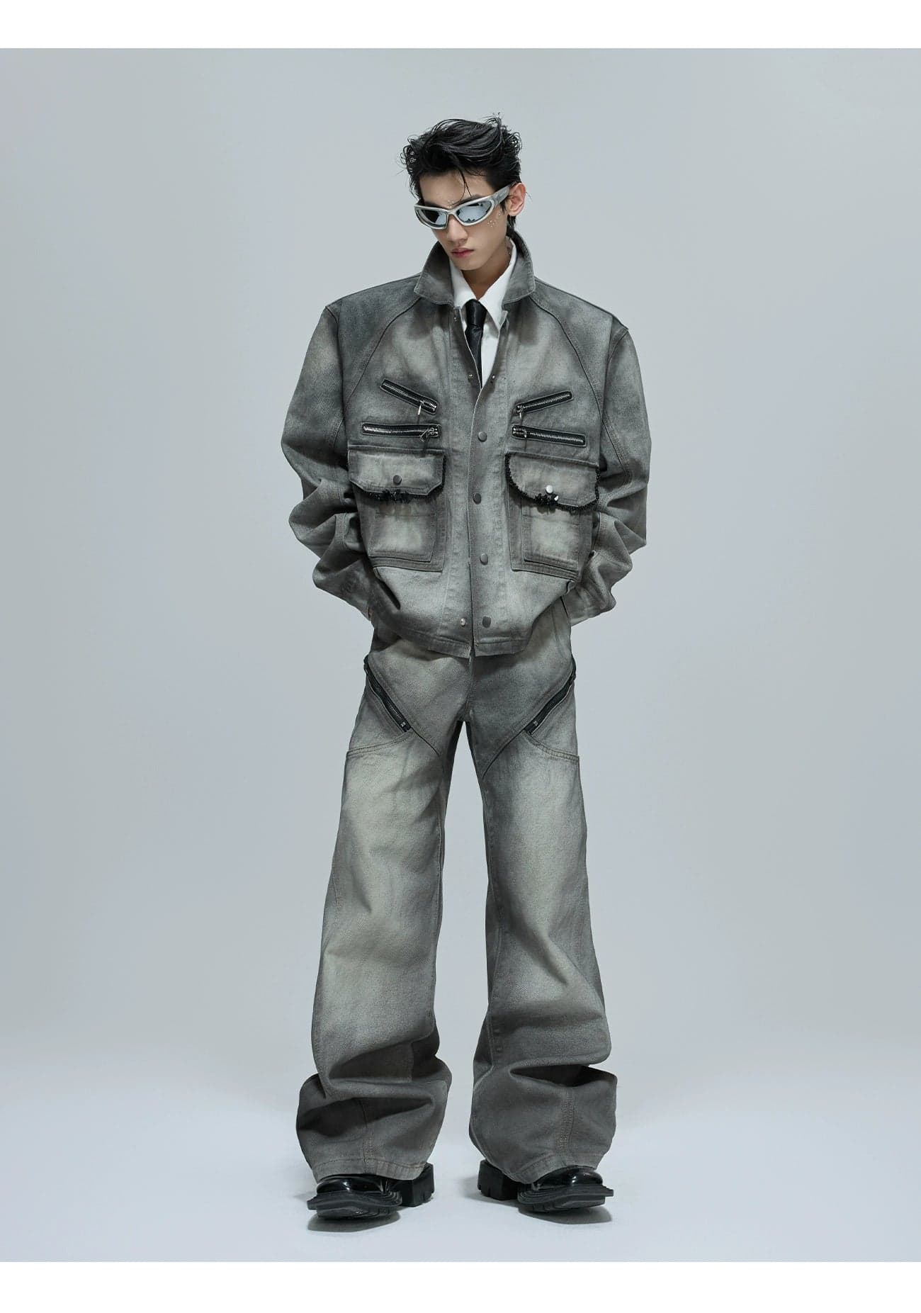 Retro Denim Jacket and Flared Pants (Sold Separately)