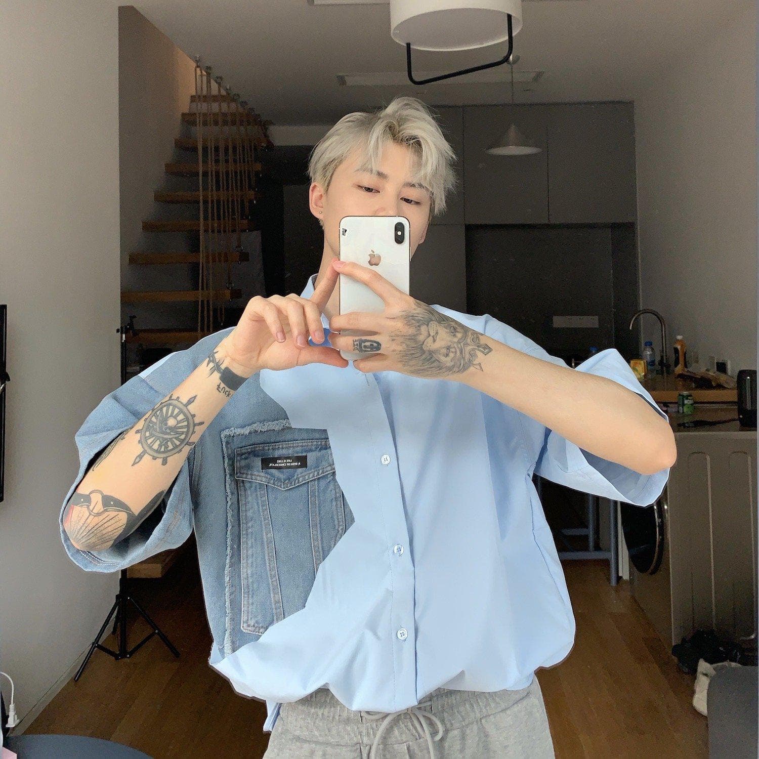 Oversized Patchwork Denim Shirt