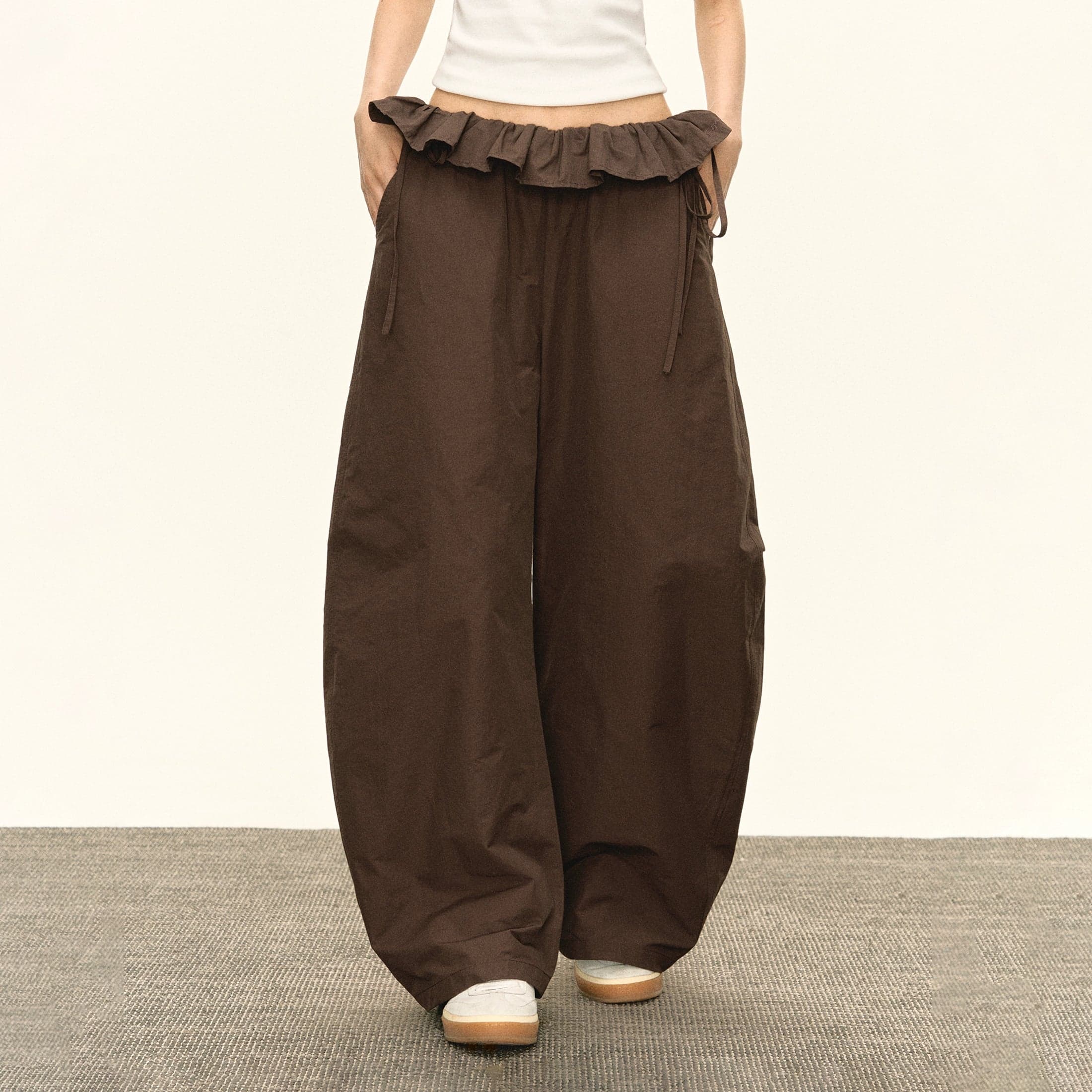 Ruffle Waist Wide Leg Pants