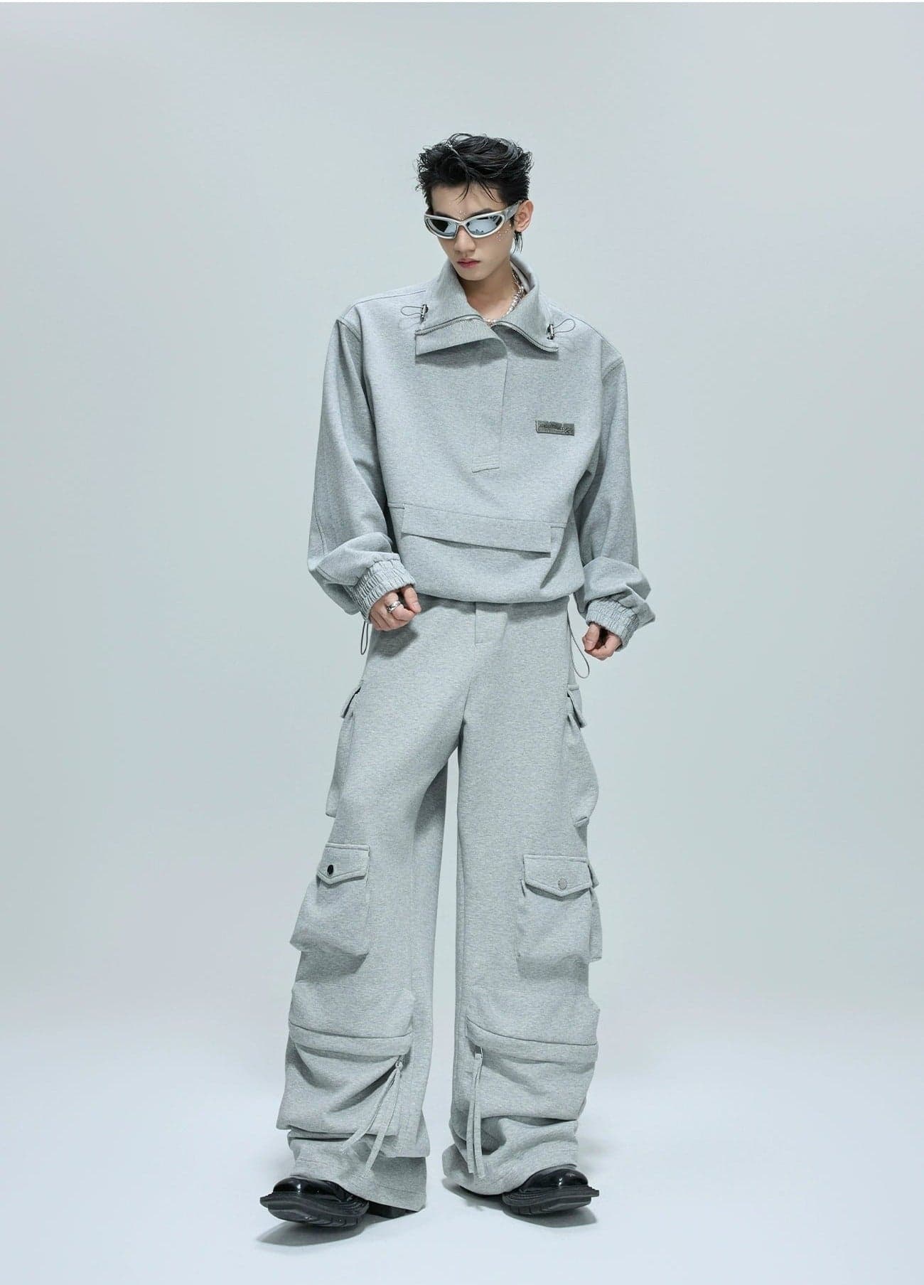 Stand Collar Sweatshirt and Cargo Pants (Sold Separately)