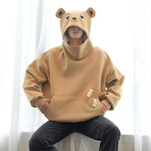 Load image into Gallery viewer, Sicilian men&#39;s cute bear head zipper hat long sleeve trend casual loose lazy style sweater men&#39;s hood
