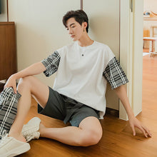 Load image into Gallery viewer, Sicilian men&#39;s summer thin stitching plaid shirt men&#39;s Korean version of the trend of loose vest shirt two-piece
