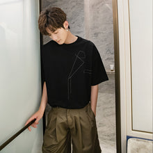 Load image into Gallery viewer, Sicilian men&#39;s spring men&#39;s Korean version with short-sleeved men&#39;s trendy brand trend five-point sleeve loose embroidered t-shirt
