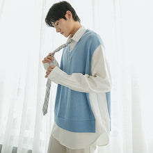 Load image into Gallery viewer, Sicilian men&#39;s fake two-piece casual shirt men&#39;s long-sleeved design sense niche college style loose tie shirt
