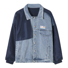 Load image into Gallery viewer, Sicilian men&#39;s autumn tide brand stitching washed denim jacket male Korean version of the trend loose men&#39;s blue jacket
