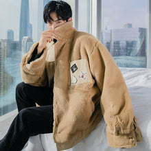 Load image into Gallery viewer, Sicilian men&#39;s winter new rabbit fleece lapel jacket cartoon embroidery thick warm loose casual cotton-padded jacket men

