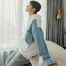 Load image into Gallery viewer, Sicilian men&#39;s autumn men&#39;s Korean style jacket loose white denim stitching hooded sweater men&#39;s trend
