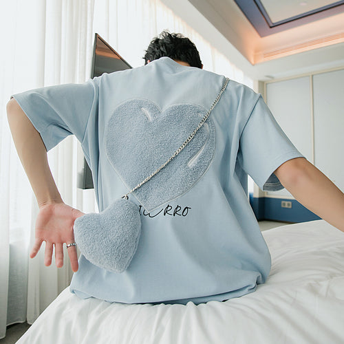 Sicilian men's loose short-sleeved t-shirt men's 2021 new ins tide brand love flocking round neck t-shirt