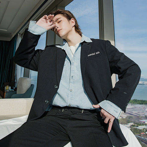 Sicilian Men's Embroidered Suit Jacket Men's Handsome Trend Loose Men's Casual Black Suit