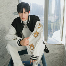 Load image into Gallery viewer, Sicilian men&#39;s spring new cute bear flocking baseball uniform contrast stitching long-sleeved loose jacket jacket
