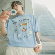 Load image into Gallery viewer, Sicilian men&#39;s letter printing short-sleeved T-shirt men&#39;s creative starry sky patch stickers casual summer new t-shirt
