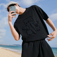 Load image into Gallery viewer, Sicilian men&#39;s round neck short-sleeved t-shirt men&#39;s trendy brand loose cartoon bear print top casual white compassionate shirt
