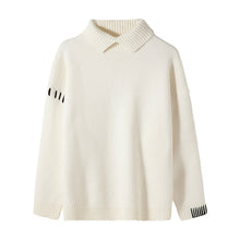 Load image into Gallery viewer, Sicilian men&#39;s new white lapel sweater design sense contrast color lazy style men&#39;s sweater winter trend
