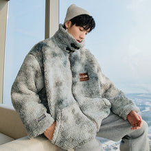 Load image into Gallery viewer, 【Take a 40% off straight down】Lamb velvet stand-up collar cotton-padded jacket with embroidery loose and thick warm men&#39;s tie-dye jacket
