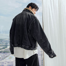 Load image into Gallery viewer, Sicilian men&#39;s winter new denim jacket lamb velvet lapel loose warmth thickened youth jacket male
