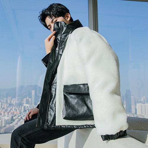 Sicilian Men's Men's Stand Collar Jacket Trend Loose Leather Clothes Korean Style Handsome Thick Bread Clothes