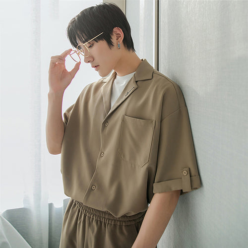 Sicilian men's short-sleeved shirt men's summer thin loose men's non-iron can be worn outside suit collar embroidery top