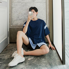 Load image into Gallery viewer, Sicilian men&#39;s clothing Hong Kong style short-sleeved men&#39;s tide brand trend five-point sleeve loose men&#39;s half-sleeved stitching fake two-piece t-shirt

