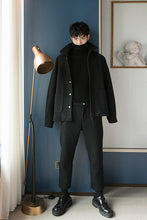 Load image into Gallery viewer, 【Spot Express】Woolen coat straight-leg pants two-piece trend spring and autumn men&#39;s black casual suit men
