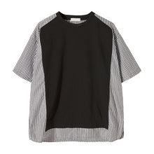 Load image into Gallery viewer, Sicilian men&#39;s summer short-sleeved men&#39;s tide brand trend loose men&#39;s half-sleeved design sense striped stitching t-shirt
