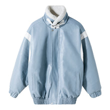 Load image into Gallery viewer, Sicilian men&#39;s winter new stand-up collar leather jacket contrast color stitching thickening warm Korean handsome lamb wool coat
