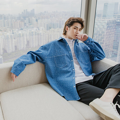 Sicilian men's autumn thin section handsome blue jacket male Korean version of the trend loose men's casual lapel jacket