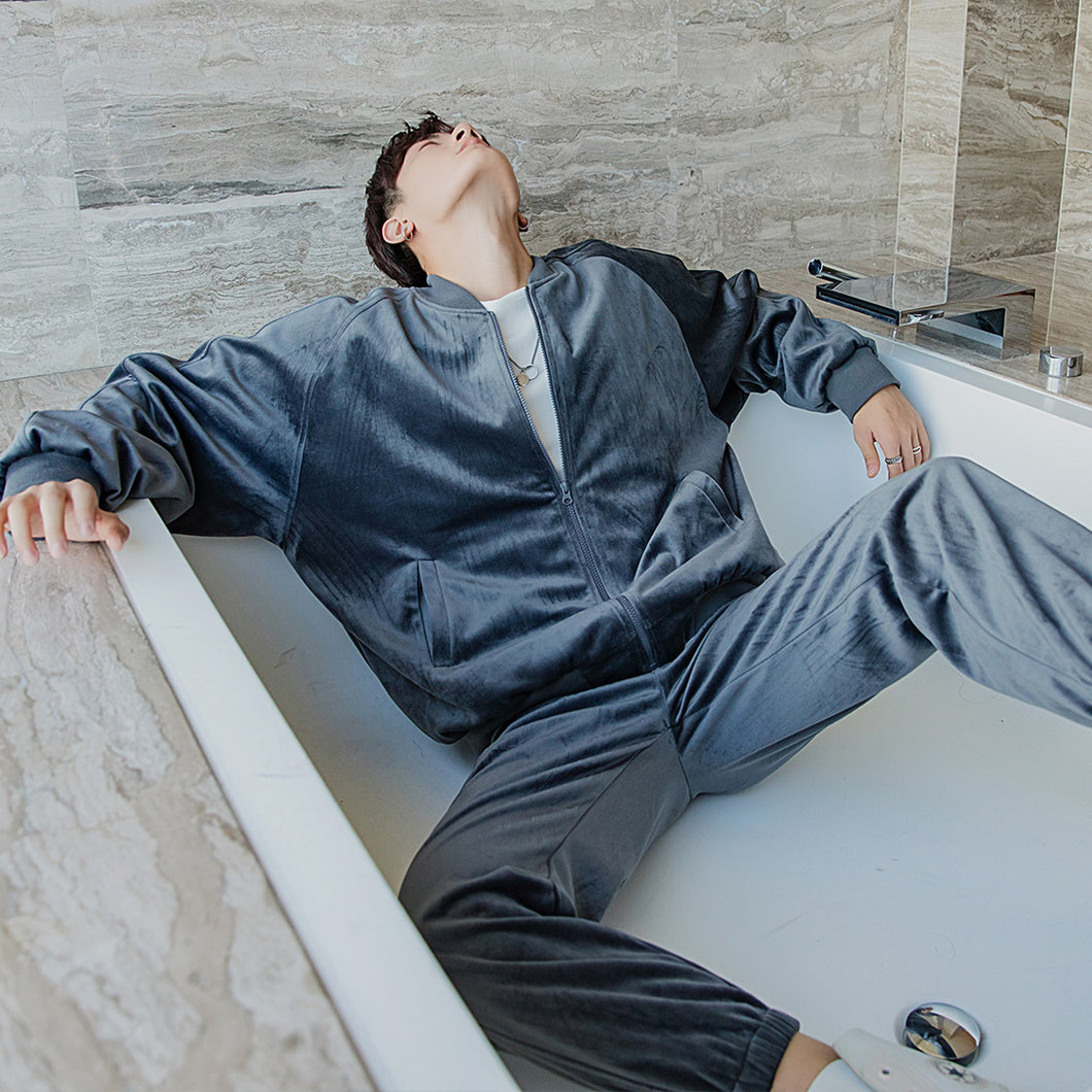 Sicilian men's baseball uniform jacket loose velvet trousers sports suit men's autumn casual wear two-piece suit