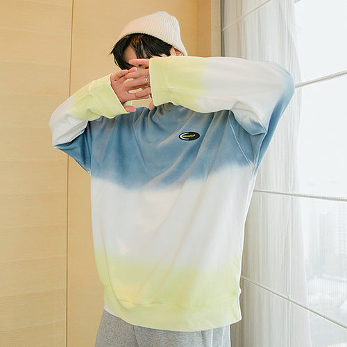 Sicilian Men's Spring New Tie-dye Contrast Round Neck Long Sleeve Loose Trend Youth Gradient Pullover Sweater