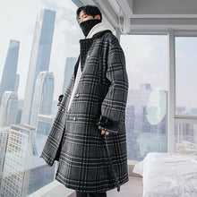 Load image into Gallery viewer, Sicilian men&#39;s mid-length belted woolen coat Korean style handsome plaid stitching thick coat

