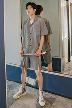 Load image into Gallery viewer, Striped short-sleeved shirt shorts two-piece loose men&#39;s trend casual suit men
