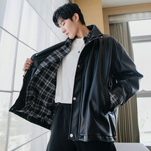 Load image into Gallery viewer, Sicilian men&#39;s spring new plaid stitching jacket loose trend Korean style handsome double-sided jacket leather jacket
