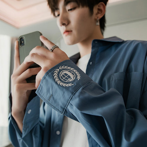 Sicilian men's autumn thin long-sleeved shirt men's Korean version of the trend handsome loose men's blue shirt jacket