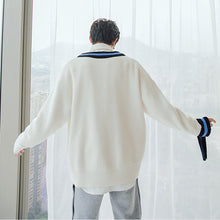 Load image into Gallery viewer, Sicilian men&#39;s winter new lazy style sweater V-neck contrast stitching loose casual men&#39;s pullover sweater
