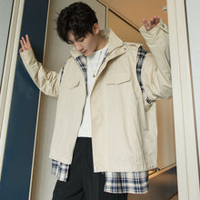 Load image into Gallery viewer, Sicilian men&#39;s plaid stitching fake two-piece jacket male Korean version of the trend of loose men&#39;s spring and autumn jackets
