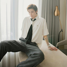 Load image into Gallery viewer, Sicilian men&#39;s college style tie short-sleeved white shirt men&#39;s Korean version of the trend loose men&#39;s ice silk white shirt
