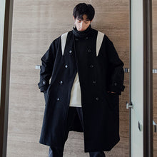 Load image into Gallery viewer, Sicilian men&#39;s winter Japanese style loose handsome jacket contrast color stand-up collar double-breasted mid-length woolen coat
