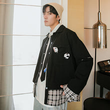 Load image into Gallery viewer, Sicilian men&#39;s spring clothes new plaid stitching fake two-piece jacket hole cute ornaments Korean trend loose
