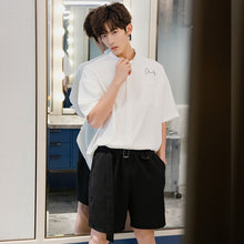 Load image into Gallery viewer, Sicilian men&#39;s summer short-sleeved white shirt male Korean version of the trend of men&#39;s loose white five-point sleeve stand-up collar shirt
