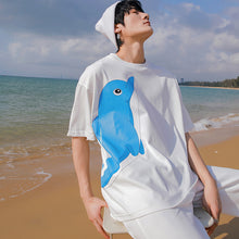 Load image into Gallery viewer, Sicilian men&#39;s white round neck short-sleeved t-shirt men&#39;s trendy brand loose casual top cartoon whale print compassionate
