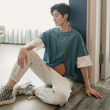 Load image into Gallery viewer, 【Limited Time Special】Black half-sleeved men&#39;s trend loose five-point sleeve men&#39;s color matching stitching short-sleeved t-shirt
