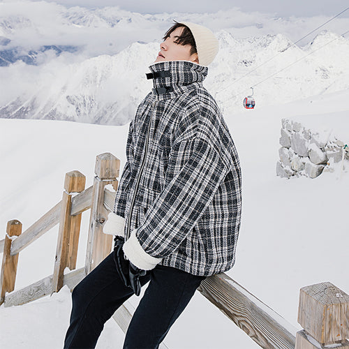 【Spot quick delivery】Lamb wool plaid thick cotton jacket Korean style trendy boys loose casual jacket