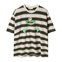 Load image into Gallery viewer, Sicilian men&#39;s clothing Hong Kong style half-sleeved men&#39;s tide brand trend loose five-point sleeve men&#39;s printed striped short-sleeved t-shirt
