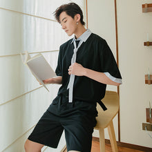 Load image into Gallery viewer, 【Limited Time Special】Design sense fake two-piece tie shirt male Korean style trend loose boys short-sleeved shirt

