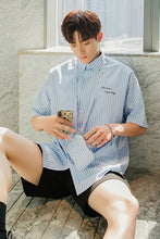 Load image into Gallery viewer, Sicilian men&#39;s assembly shoulder bag high-end blue and white striped shirt male Korean version of the trend of loose men&#39;s short-sleeved shirt
