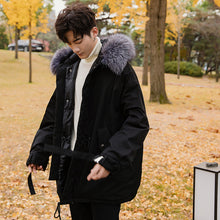Load image into Gallery viewer, Sicilian men&#39;s Korean version of the trend of hooded fur collar padded jacket men&#39;s loose winter thick black padded jacket men
