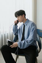 Load image into Gallery viewer, Sicilian men&#39;s spring new style college style tie shirt male fake two-piece stitching letter embroidery Korean handsome
