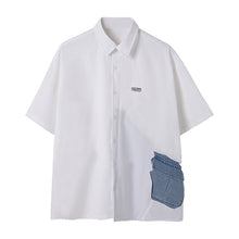 Load image into Gallery viewer, Sicilian men&#39;s design sense white short-sleeved shirt male Korean style trend loose half-sleeved stitching white shirt
