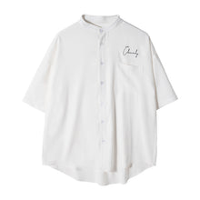 Load image into Gallery viewer, Sicilian men&#39;s summer short-sleeved white shirt male Korean version of the trend of men&#39;s loose white five-point sleeve stand-up collar shirt
