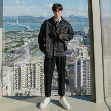 Load image into Gallery viewer, Sicilian men&#39;s autumn design sense open line jacket male Korean version of the trend loose men&#39;s trendy brand black jacket
