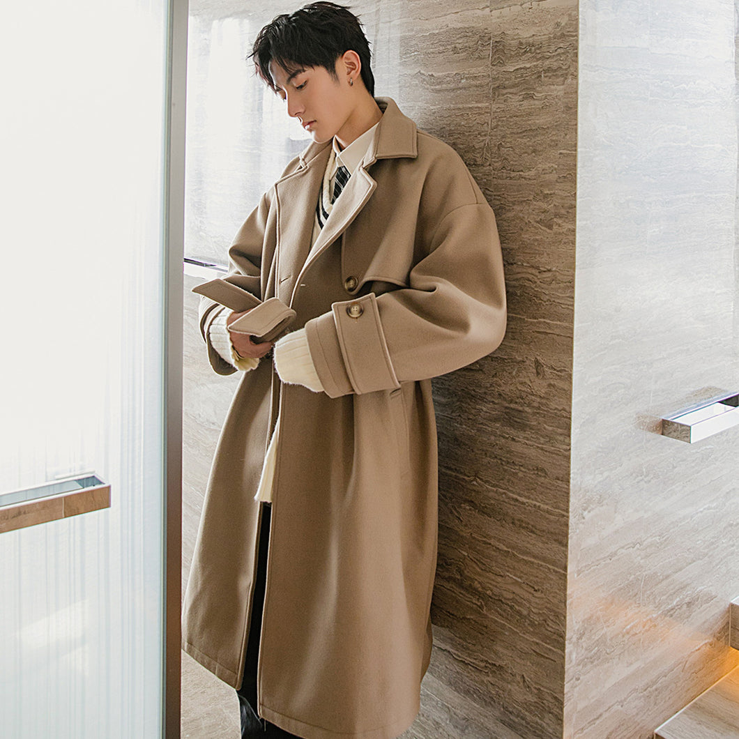 Sicilian men's winter new suit collar mid-length woolen coat Korean loose casual black jacket men 4495838492157 4495838492153 4495838492155